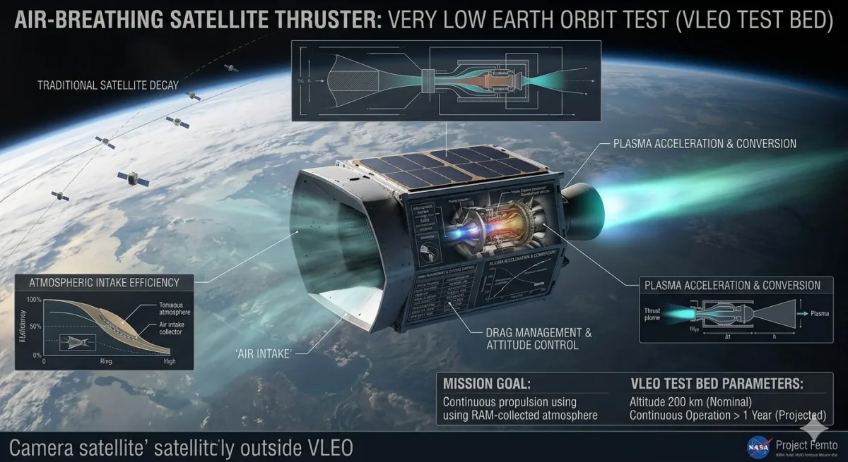 Air-Breathing Satellite Thruster: Very Low Earth Orbit Test
