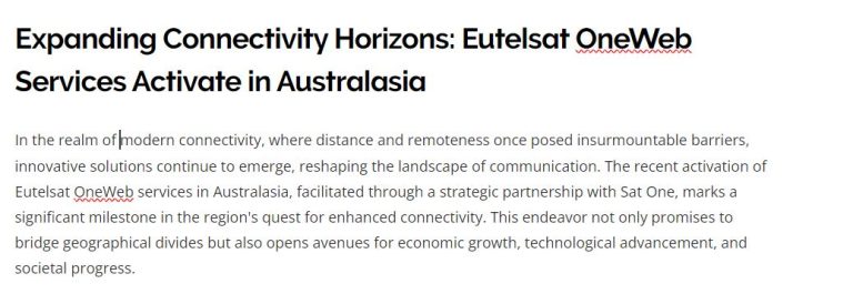 Expanding Connectivity Horizons-Eutelsat OneWeb Services Activate in Australasia