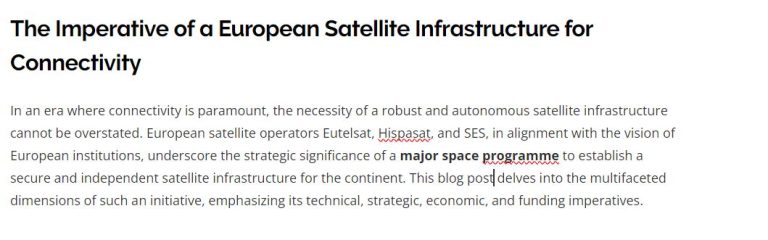 The Imperative of a European Satellite Infrastructure for Connectivity