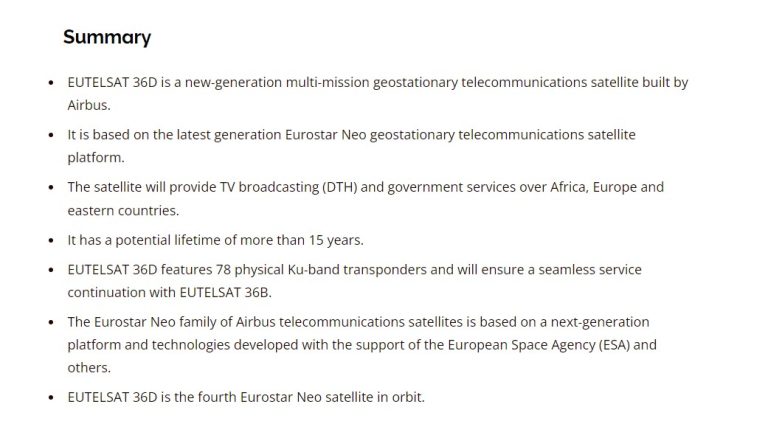 Eutelsat 36D Launches- Broadcasting and Connectivity in Africa, Europe, and the East