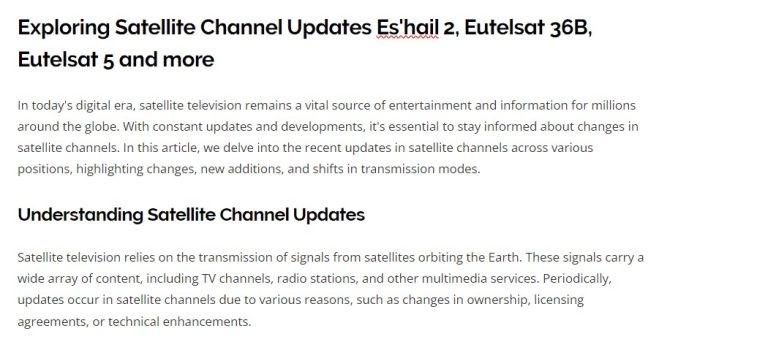 Exploring Satellite Channel Updates Es'hail 2, Eutelsat 36B, Eutelsat 5 and more