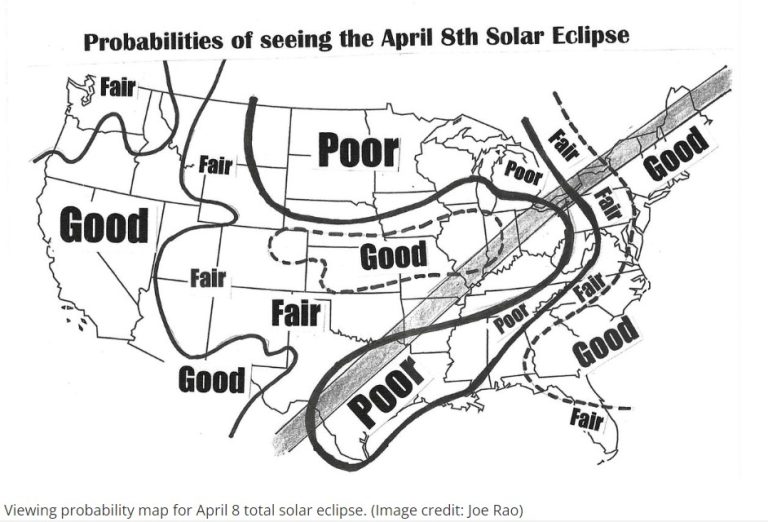 Viewing probability map for April 8 total solar eclipse - Image credit- Joe Rao