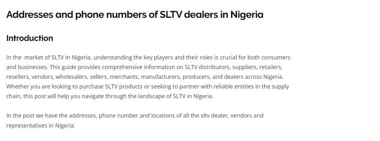 Addresses and phone numbers of SLTV dealers in Nigeria