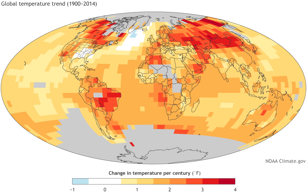 Global Temperature trend (1900 to 2014)