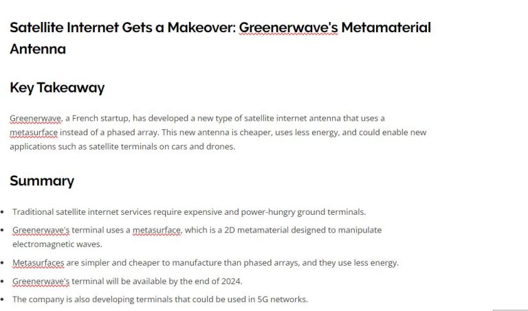 Satellite Internet Gets a Makeover- Greenerwave's Metamaterial Antenna