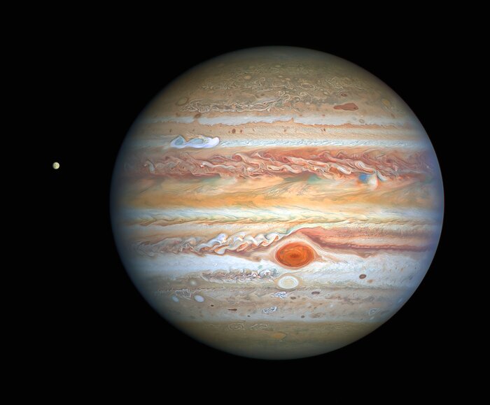 This latest image of Jupiter, taken by the NASAESA Hubble Space Telescope