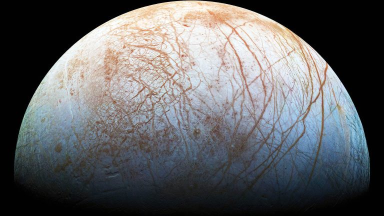 Europa, one of the moons of planet Jupiter. Elements of this image were provided by NASA. the Juno Spacecraft