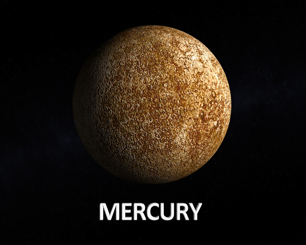 A rendering of the Planet Mercury on a slightly starry background